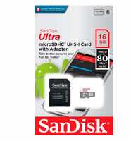 SanDisk Ultra 16GB UHS-I Class 10 MicroSDHC Memory Card Up to 80mb/s SDSQUNC-016G with adapter