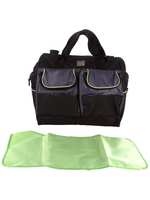 Mee Mee Compact Baby Diaper Travel Bag With Multiple Pockets (With Changing Mat, Black w/Green lining)