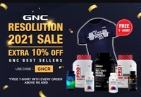 Gnc New year Resolutions Sale Upto 33% Off + Extra 10% Off  + Free T shirt 