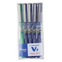 Pilot V7 Roller Ball Pen Pack of 5 ( 4 Blue , 1 Green )