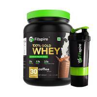 Fitspire 100% Gold Isolate Whey Protein with Shaker | No Added Sugar, Low Carbs, Zero Cholesterol & Gluten Free | ISO Certified | Coffee | 1 Kg