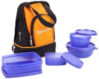 Signoraware Carry Plastic Lunch Box with Bag, 4-Pieces