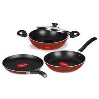 Pigeon by Stovekraft Basics Induction Base Non-Stick Aluminium Cookware Set, Terracotta Brown

