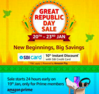 Few Minutes Left Amazon Great Republic Day Sale + 10% Instant discount on using SBI Cards