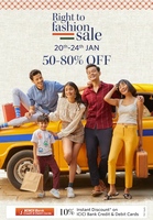 Myntra : Right to Fashion Sale 20th - 24th Jan | 50-80% Off | 10% Instant on ICICI Bank Credit / Debit Cards