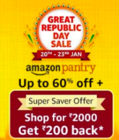 Cashback offer Get flat ₹200 cashback on select Super Saver products worth ₹ 2,000 from Amazon Pantry 