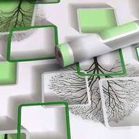 Wolpin Wall Stickers DIY Wallpaper (45 x 500 cm) 3D Frames and Trees Self Adhesive Decals Living Room Home Interior Decoration, Green