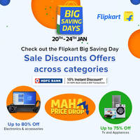 Checkout the Flipkart Big Saving Days Sale Discounts Offers across categories.