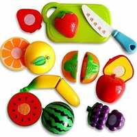 SB Realistic Sliceable 8 Pcs Fruits Cutting Play Toy Set, Can Be Cut in 2 Parts, Assorted with Basket