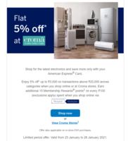 American Express Get 5% Off on Croma for All || Jan 23 - Jan 26