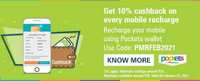 Use your Pockets wallet to recharge your prepaid mobile and get 10%  cashback on recharge of Rs. 50 or more