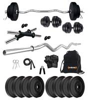 Kore PVC 16-30 Kg Home Gym Set with One 3 Ft Curl and One Pair Dumbbell Rods with Gym Accessories