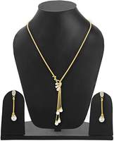 Estele 24 Kt American Diamond CZ Gold Plated Designer Jewellery Set/Necklace Set with Chain & Earring for Girls/Women