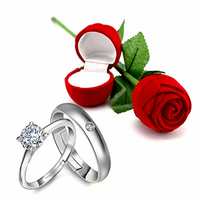 Peora Valentine's Day Gift Hamper of Couple Ring with Red Rose Gift Box for Boyfriend/Girlfriend/Gift for Valentine/Gift for Him