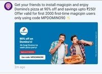 First time users 2000 users get Domino's on Magicpin flat 90% discount Upto 250