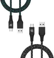 [LD] Flybot Bolt (Pack of Two) Micro USB Rugged Polyester Braided Unbreakable Cable (Length - 1.5 Meter, Color - Black Grey & Black Blue)