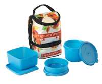 Signoraware Blossom Trio Lunch Box with Bag Set, 3-Pieces, Blue
