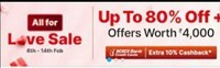 Last Day Paytm All For Love Sale Get Up To 80% Off and offers worth Rs.4000