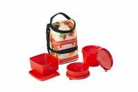 Signoraware Blossom Trio Lunch Box with Bag Set, 3-Pieces, Deep Red