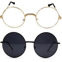 [PRIME ONLY] Criba Gradient Rectangular Unisex Sunglasses - (round gld clr+blk blk_CRLK19|40|Brown Color Lens)