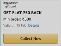 Purchase Amazon pay Egift card of minimum 500 & get flat 50 cashback (user specific)