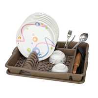 Modern Design Plastic Dish Rack with Tray - Big Size (Brown) 