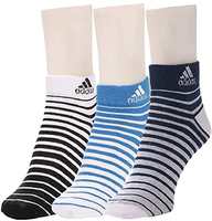 Adidas Cotton and Polyester Flat Knit Low Cut Socks (Blue/White, Small) - Pack of 3