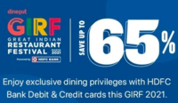 Dineout GIRF 2021 :- Save Upto 65% on Dinings using HDFC Cards