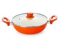 Nirlon Ceramic Non Stick Induction Aluminium Kadhai, 2.25 litres, Orange