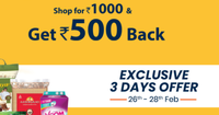 Big bazaar - Shop for 1000 and get 500 back (26th - 28th)