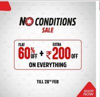 Brand Factory No Conditions Sale (Till 28th Feb) | Flat 60% off + Extra Rs. 200 off on Everything