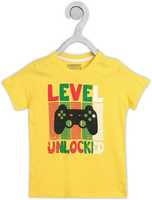 Boys Graphic Print Cotton Blend T Shirt  (Yellow, Pack of 1)