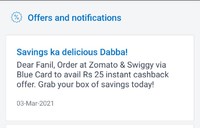 Mobikwik blue card zomato and Swiggy offer(maybe user specific) 