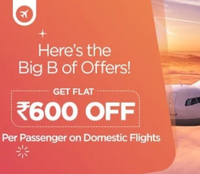 Flat Rs.600 off on Domestic Flight Booking above Rs.2500 on Goibibo 