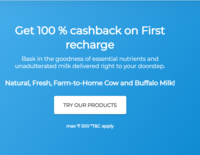 100%Cashback On First Recharge Country Delight Milk Ghee + Flat 15% Discount On Danedar COW  Ghee ( 13-14 March)