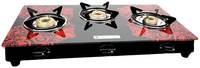 Milton Premium 3 Burner Glass Top (Red) Gas Stove With Ms Frame & Brass Burners