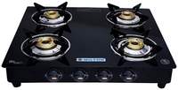 Milton Premium 4 Burner Glass Top (Black) Gas Stove with MS Frame & Brass Burners (ISI Certified) 