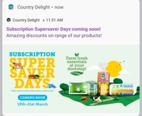 Country Delight : Super Saver Days Big Discount on 19-21 March + 400 Cashback On 400 New User ( 100% Useable)