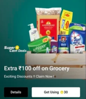 Flipkart supermart: 100 off using 30 supercoins (new reward added)