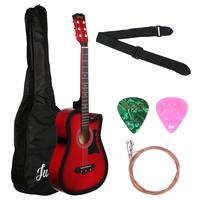 Juarez Acoustic Guitar, 38 Inch Cutaway with Pick Guard, 38C/RDS with Bag, Strings, Pick and Strap, Red Sunburst