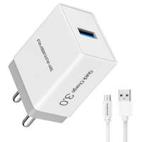 Ambrane 18W 3A Charger (Qualcomm Certified) with Quick Charge 3.0 + Free Micro USB Cable (AQC-56, White)

