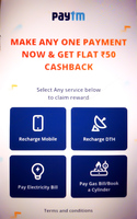 Paytm New User Offer(DD Exclusive)- Get Flat INR 50 Cash Back on Recharge, Gas, DTH, Electricity