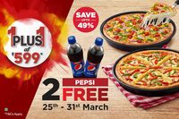 Pizzahut-  Get 2 pepsi free with Medium Pizza