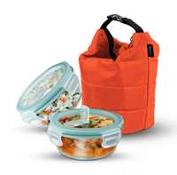 TREO by Milton Swag Borosilicate Round Tiffin Box, 380 ml, Set of 2, Oange Jacket