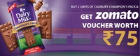 Buy Cadbury Dairy Milk Campions pack and get zomato voucher worth 75