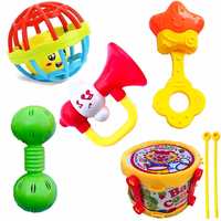 Jack Royal Rattle Set Toddlers, Infants - Colorful Baby Concert Set Rattles 5 PCS Teether Drum Set