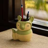 "Merry Cat' Handmade & Hand Painted Terracotta Pen Stand Stationery Holder