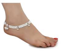 Traditional White Metal Anklets Payal Pair  with Silver Plating Attached Ghungroo