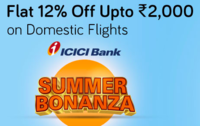 Flat 12% off Upto 2000 on Domestic Flights on Yatra for ICICI Bank Credit Card users only (Every Tuesday)