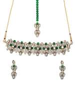 Zaveri Pearls Crystal Shine Stones & Green Beads Choker Jewellery Set For Women-ZPFK9366